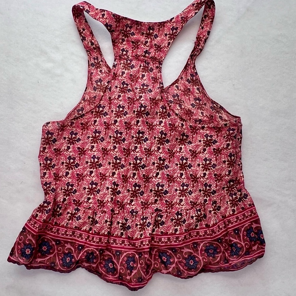 American Eagle‎ VTG Tank Top Womens M Tie Frt Floral  Peplum Boho Fairy Cottage